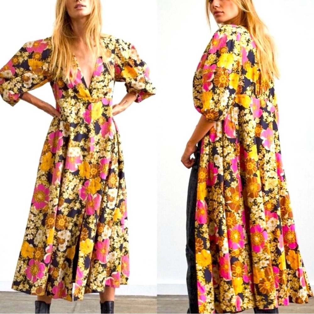 Free people Lydia Floral V-Neck Dress